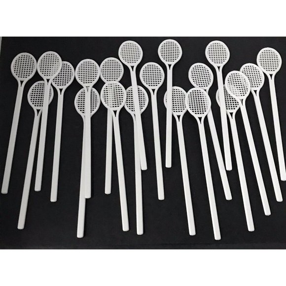 Lot of 20 Zoo Piks Plastic White Tennis Racket Swizzle Sticks - Picture 1 of 3